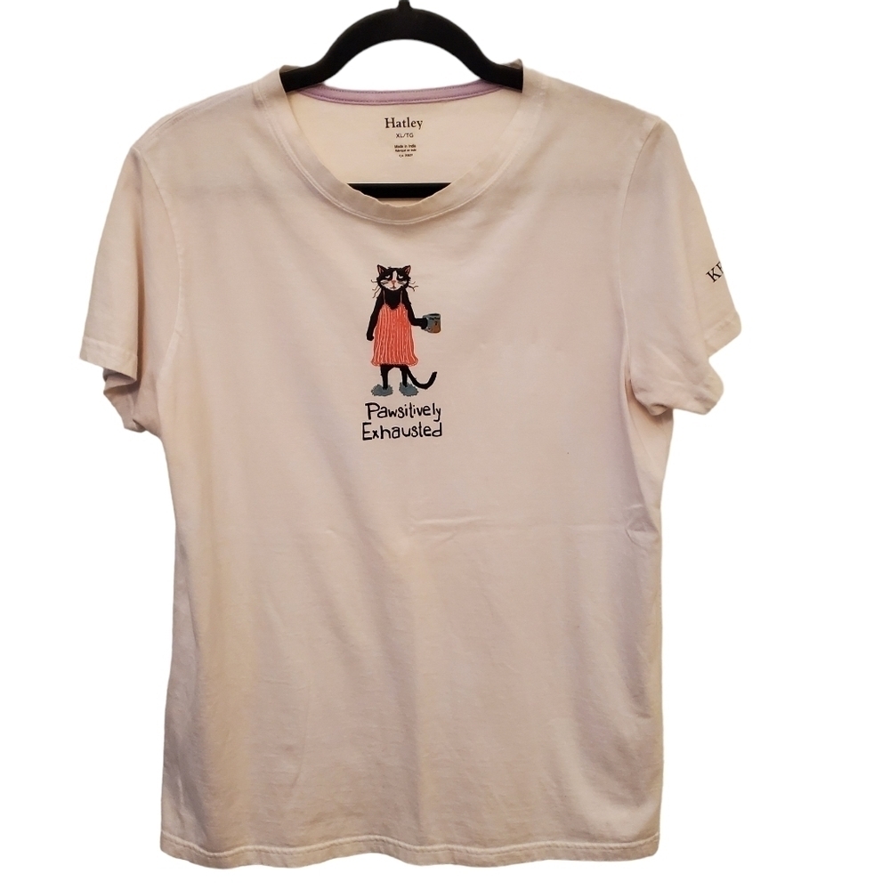 Hatley XL 100% Cotton Pawsitively Exhausted Cat Graphic Short Sleeve Tee